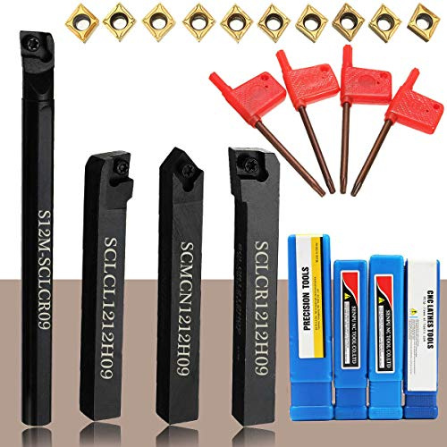 Powertool Drehwerkzeughalter, Drehwerkzeuge, 4 Drehwerkzeuge, 10 Stück CCMT09T304 Hartmetall-Einsätze + 4 Stück T15 Schraubenschlüssel