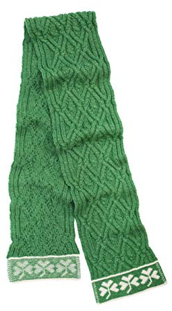 SAOL - Traditional Irish Shamrock - Aran Wool Scarf for Women (Green)