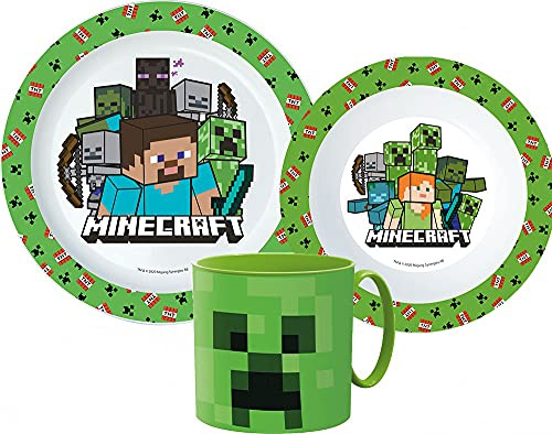 Javoli Passend zu Minecraft: Creeper Steve Kunststoff Geschirr Set Becher Müslischale