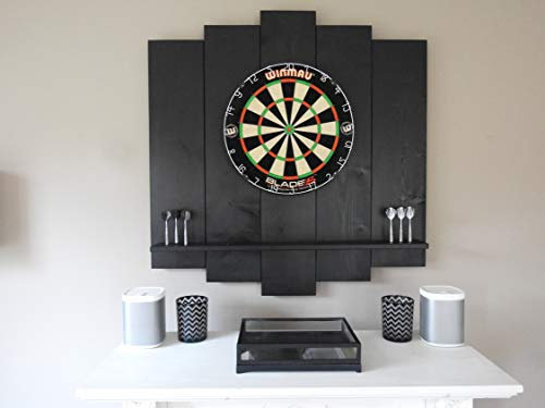 WDS Darts Sports darttavla bakgrund i trä, premium dart-väggskydd och surfplattehållare, driven av Maximiser Max Hopp (Catch Ring, Dart kant), svart, OHNE surfplatta-placering