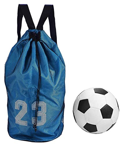 Fußball Mesh Rucksack, Balltasche Mesh Rucksack Oxford Tuch wasserdicht Basketball/Fußball Sport Training Rucksack, verstellbare Schulter Kordelzug Tasche (Blau)