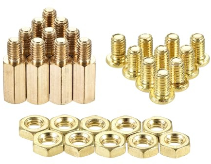 sourcing map 20 Sätze M4 Sechskant Abstandshalter Messing 12mm+6mm | männlich-weiblich Gewinde Schrauben, Sortiment