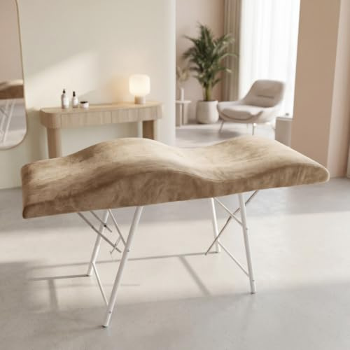 Untitled Wellenmatratze mit Memory-Schaum – Anatomische Matratze für Kosmetikliege & Wimpernstudio | Abnehmbarer Veloursbezug, Beige, 190x70 cm