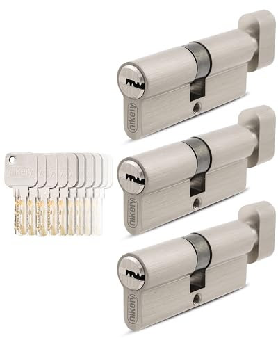 GERCAR Pro 3 cilindros 30/30 de cierre uniforme, juego de 3 cilindros de cierre con pomo y 15 llaves, cerradura de 60 mm, cerradura de cilindro de 3 cilindros – Longitud: 60 mm, A: 30 B: 30 – Latón