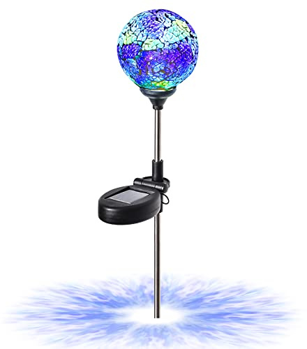 WNP Outdoor Mosaic Solar Light Stake Decor for Garden Waterproof,Color Glow Solar Powered Led Light Decorative Outdoor Landscape Blue Glass Ball Solar Absorb Birhtday Gift Lights for Mom Yard,Path