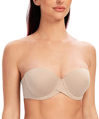 MELENECA Women's Underwire Multiway Anti-Slip Stay Put Padded Push Up Strapless Bra Pale Nude Heather 32B