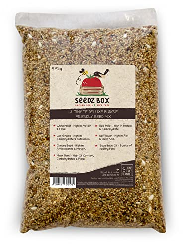 Budgie Food Seed Feed Mix 5.5kg - Natural Healthy Treats and Snacks for Pet Budgerigars - SeedzBox - Red Millet, Canary and Niger Seeds - Protein and Fibre - Donation to OneTreePlanted