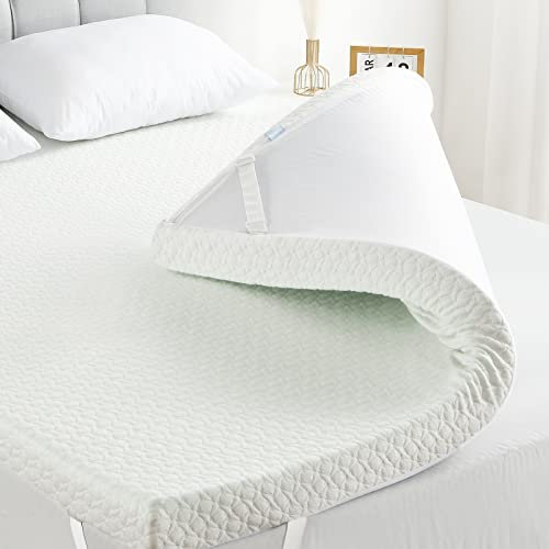 Mattress Topper Twin, Homhougo 3 Inch Green Tea Egg Crate Memory Foam Mattress Topper with Zippered Bamboo Cover, Cloud-Like Soft