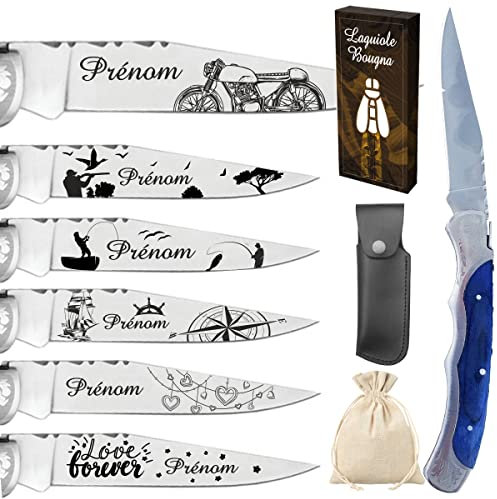 Gravure Events - Couteau personnalisé - Dessin et prénom gravé - Cadeau pour homme ou femme : fête des pères, fête des mères, papa (papi, papy), maman anniversaire, noël