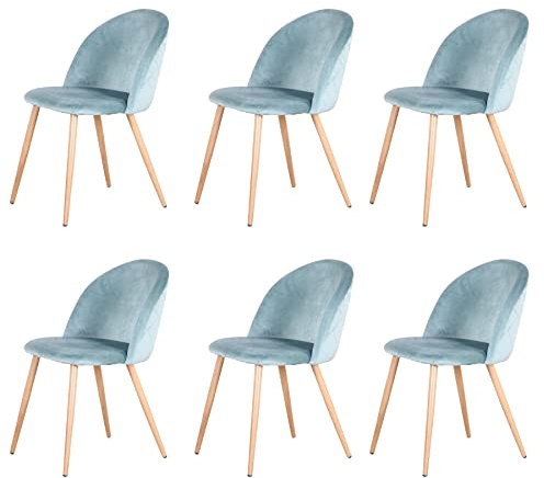 GrandCA HOME 6er-Set Samt-Esszimmerstühle, Küchenstühle mit Weichem Samt-Sitzkissen, Gepolsterte Seitliche Esszimmerstühle für das Wohnzimmer, Grün