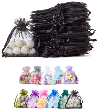 Soul Projekt [100 Stk.] Organzasäckchen mit Kordelzug für Hochzeiten, Schmuck, Geburtstage, Bastelarbeiten, Kristalle, Süßigkeiten, Gastgeschenke. Schwarz Organza Bags Black 7x9 x100