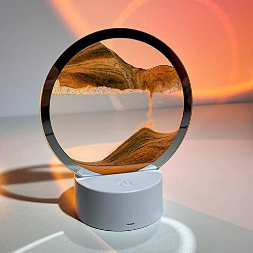 Tuzsocr Herbst-dekorative Sandmalerei, Rotierende 3D-Sandmalerei, Dekorative Figur Mit LED-Leuchten, Dynamisches Sandglas-Set, Schreibtischdekoration, Fließendes Meer Und Sandlandschaftsrahmen (Gelb)