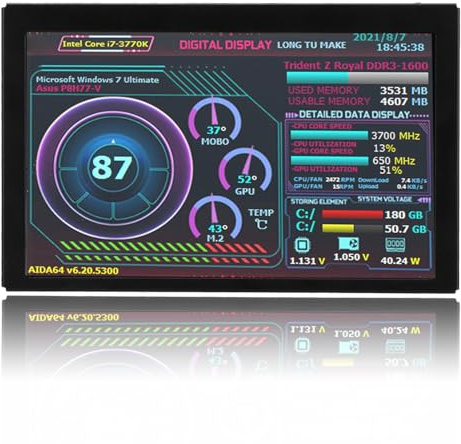 Dpofirs 5-Zoll-Computer-Temperaturmonitor für Aida64 PC-CPU-, CPU-Hardware-Temperaturmonitor, Externes Erweiterungsdisplay für PC-ARGB-Computergehäuse, Sekundärer Bildschirm