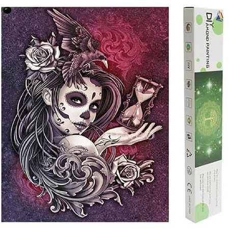 Diamond Painting Eckige Steine 40x50 cm Diamant Painting Schädel Schönheit Catrina mit Sanduhr Diamant Painting Bilder Totenkopf Diamond Painting Skull Daiments Painting Erwachsene Klebebilder Box