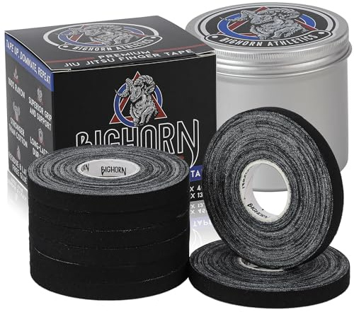Bighorn Athletics Pro-serien Jiu-Jitsu fingertejp, 8-rullar med tennhållare, förbättrad styrka, restfri (0,3 tum, svart)