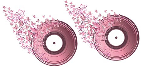 Tofficu 2sheets Pink Music Record Flower Wall Stickers Household Decorative Decals for Bedroom Home Decoration