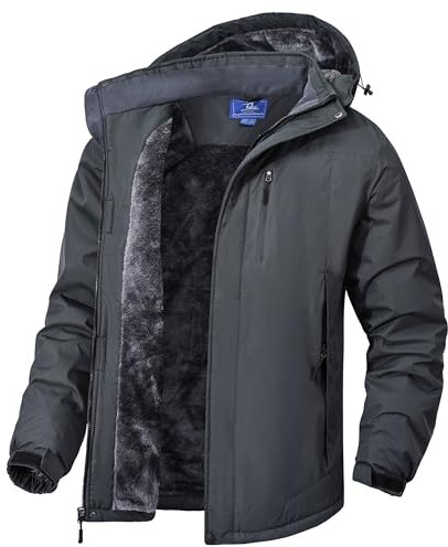 Zzkouine Giacca da Sci Montagna Calda Invernale Parka da Neve Imbottita Cappotto da Snowboard in Pile Giubbotto con Cappuccio Impermeabile Uomo-Grey-L
