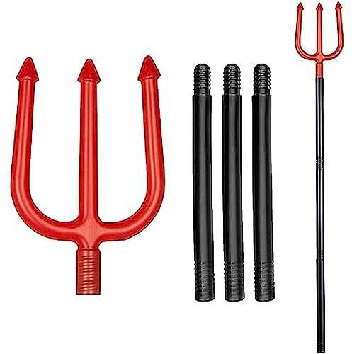 Devil Fork Halloween Weapon Accessory Halloween Easy Assemble 4 Four Pieces Approx 110cm Detachable Plastic Pitch Fork Trident Black Red Halloween Prop Weapon Horror Fancy Dress Costume Accessory