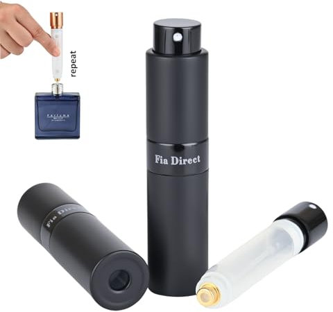 Fia Direct 10ml Twist-Up Rotary Perfume Atomiser, Refillable & Travel Size Perfume Bottle, Leaking Proof,Bottom refillable, Luxurious Small Portable Mini Spray for women and men (Black)