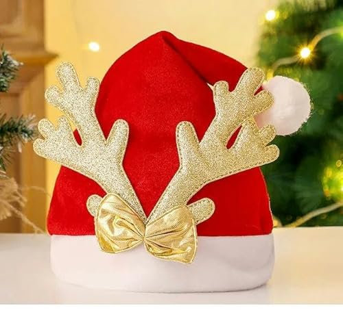 TERPCO Weihnachts-Plüschmütze für Erwachsene und Kinder, Dicker Warmer Weihnachtsmann, Flanell-Geweih-Mütze, Weihnachtsparty-Dekoration, Zubehör-M-11