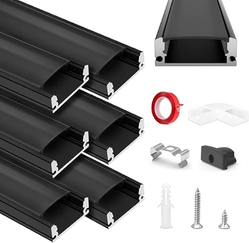 HOMMAND 6 x 1m/3,3ft LED Profil U-Form, LED Leiste Profil und Diffusor, LED Streifen Kanal mit Eckverbinder, Klebstoff, Endkappen, und Montageclips, LED Aluminium Profil 6m