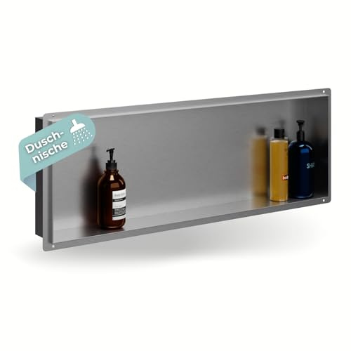 HAGO24 DIY Duschnische 90x30cm I Wandnische Dusche aus Edelstahl I einbaubare Duschablage in silber I rahmenlose Badezimmer Aufbewahrung I Duschnische selber bauen mit 100% Dichtheit