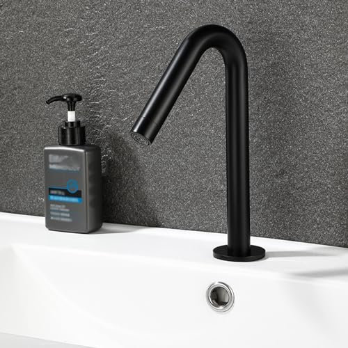 XJTNLB Infrared Basin Tap Sensor Tap Hot and Cold Bathroom Taps Automatic Sensor Tap Bathroom Mixer Tap Basin Battery Powered,Black,Low