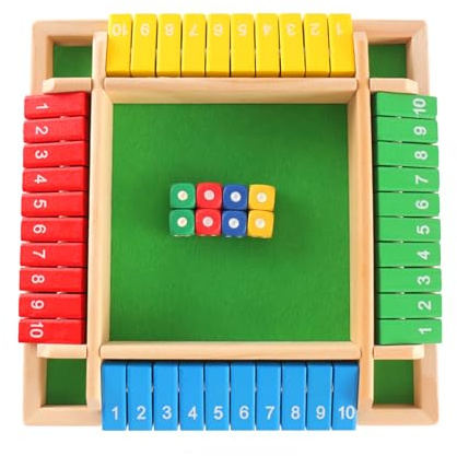 SCBOY Shut the box brädspel i trä för 2-4 spelare bordsspel barn och vuxna familjeträffar semester brädspel tärningsspel