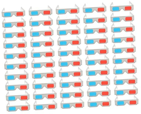 UPKOCH 50 Pcs Gafas 3D De Papel Gafas Azules Rojas 3D Gafas 3D Azul Rojo Desechable Gafas 3D De Cartón Rojo Cian Anteojos 3D Alivio De Papel Cartón Doble Capa 250g Televisión