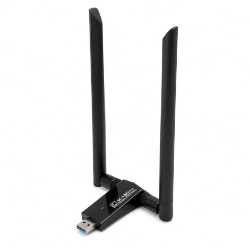 Adaptador WiFi USB, Dongle WiFi de 1200 Mbps USB 3.0 Adaptador de Red Inalámbrico de Doble Banda 5G/2.4G para PC Portátil de Escritorio, Antenas Duales de 5 DBi, Compatible con