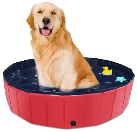 CACSPS Faltbarer Hundepool, 100 x 30,5 cm, Übergröße, Hartplastik, tragbar, Schwimmbad für Hunde, Katzen und Kinder, Haustier, Welpen-Badewanne, zusammenklappbar, Kinderpool (rot)