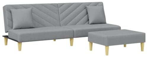 vidaXL Schlafsofa, Sofa Couch 2-Sitzer mit Kissen Fußhocker, Bettsofa Sofabett Verstellbare Rückenlehne, Klappbett Klappsofa mit Schlaffunktion, Hellgrau Stoff