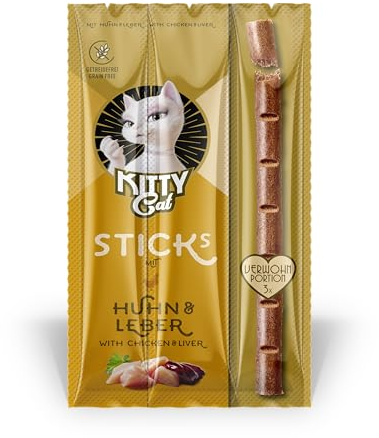 KITTY Cat Sticks kyckling & lever, 24 x 15 g (stor förpackning), mjuka godsaker för katter, spannmålsfritt mellanmål med hög kötthalt och taurin, 3 pinnar à 5 g per förpackning