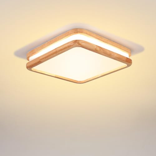 LIGKIN LED Deckenlampe Holz 24W Deckenleuchte Quadrat 30cm Neutrales Licht 4500K Durchmesser Modern Doppelte Lage Küchenlampe Lampe Wohnzimmer für Balkon Flur Babyzimmer Schlafzimmer