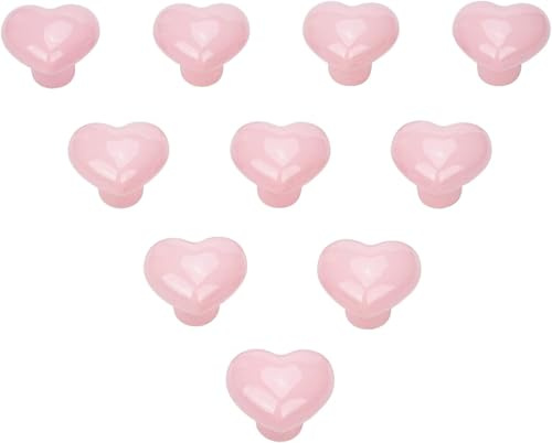 Noosverl 10 x Herzförmige Türgriffe Rosa Schrankknöpfe Keramik Herzförmige Schrank Möbelgriffe mit Schraube Kleiderschrankgriffe für Kinderzimmer Badezimmer Küche
