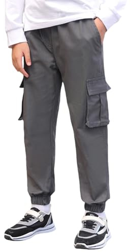 Happy Cherry Pantaloni Cargo Ragazzo 7-16 Anni Pantaloni Casual Bambino Ragazzo Pantaloni Moda con Multi-Tasche Danza Jazz Hip Hop, grigio, 7-8 Anni