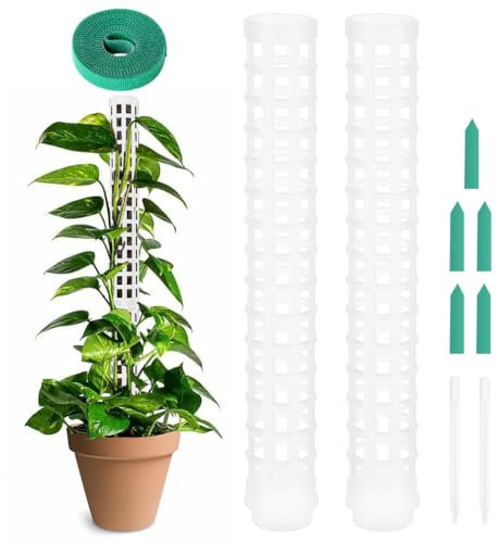OFFCUP Palo di Muschio - 2Pcs Sostegno per Piante Rampicanti con 1 Pianta e 5 Etichette, Bastoncini Impilabili in Plastica (Bianco)