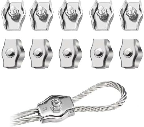 10 Stück Drahtseilklemme M3,Edelstahl Seilklemme,Edelstahl 304 Kabelklemme,Drahtseilklemmen Kabelklemmen für Drahtseil Stahlseil Wäscheleinenspanner Markise Fixiert