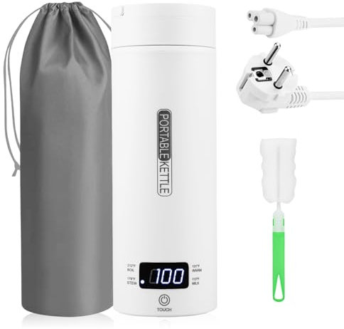 Bouilloire Portable Électrique, Mini Bouilloire Electrique De Voyage, Bouilloire De Voyage Electrique, 500ml Bouilloire Électrique En Acier Inoxydable 316, Reglable Temperature Pour Thé, Café (Blanc)