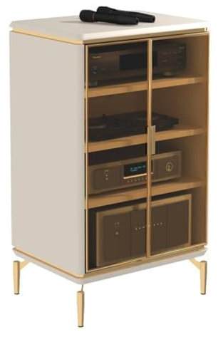 YHWKGZ Hi Fi Rack, 4-lagiges Audio Rack Hi Fi Regal, Moderner Phonoschrank, Tür aus gehärtetem Glas und atmungsaktives Netzgewebe, for Wohn-/Spiel-/Aufnahmestudio(Wit,23.6x21.6/60x55cm)