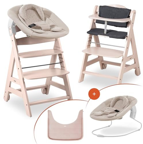 hauck Hochstuhl Beta+ Newborn Set - Babyhochstuhl Set ab Geburt mit 2in1 Neugeborenen Aufsatz Bouncer, Sitzpolster und Essbrett - Whitewashed | Winnie the Pooh