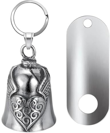 ZHjuju Guardian Bell,Porte Clef Moto Porte-cloche Moto Cloche Moto en Acier Inoxydable Porte Bonheur Ange Gardien pour Accessoires Moto ou Porte-Clés