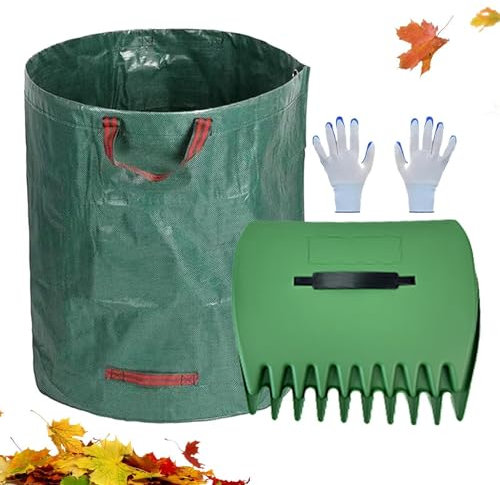 Paletta per foglie e artigli, pinza da giardino con grande manico, ergonomica, strumento da giardino per rimuovere detriti, rifiuti da giardino, foglie, materiale tagliato, con sacchetto per la