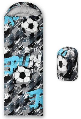 HOSIMA Sac de couchage sarcophage par temps froid pour adultes, filles, garçons, imperméable, homme, pour camping, randonnée, extérieur, voyage, chasse, avec sacs de compression (football)