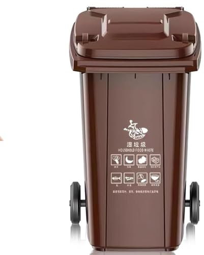 UCKYSU Contenedor Basura Industrial Resistente Con Ruedas Contenedor Basura For Exteriores Resistente Intemperie Con Tapa Contenedor Basura Plástico For Patio Terraza Garaje(Brown,100L)