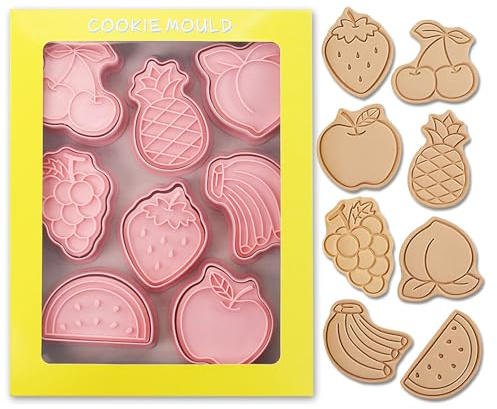8Pcs Fruit Cookie Cutters,Cute Cookie Cutters with Plunger Stamps,3D Fruit Embossing Cutters for DIY Chocolate Mould (Fruit/8Pcs)