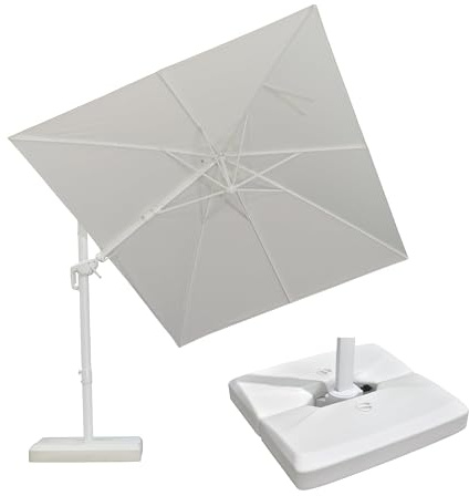 PURPLE LEAF Parasol Rectangulaire Inclinable 2,5 x 3,5 m Blanc Pied Inclus | Un design premium inspiré des espaces hôteliers, Toile 240 g/m² teintée dans la masse, Facile à Installer, Durable, Balcon