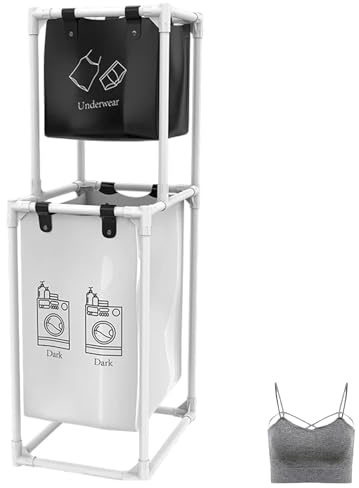 Hamper de vêtements triés - 3 sections Panier de trieurs à linge pour la maison et le dortoir | Bac à linge pliable avec compartiments, organisateur de vêtements sales roulants, fourre-tout du porte-l