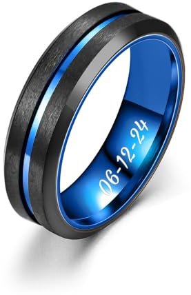 ZatoviG Personalisierter Ring Herren Schwarz Rot Unisex Wolfram Damen Grün Silber Blau Silber Eheringe Paar Mit Gravur Edelstahl Schwarz Herren Damen 6mm 8mm mit