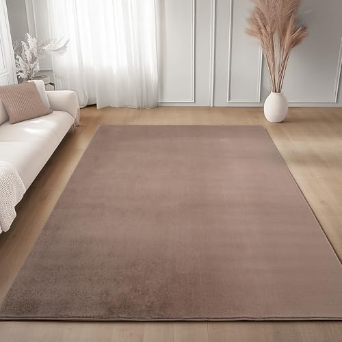 Carpettex Läufer Teppich Braun 60x100 cm- Kurzflor Teppich Waschbar, weich & rutschfest, modernes einfarbiges Design für Schlafzimmer, Küche & Flur